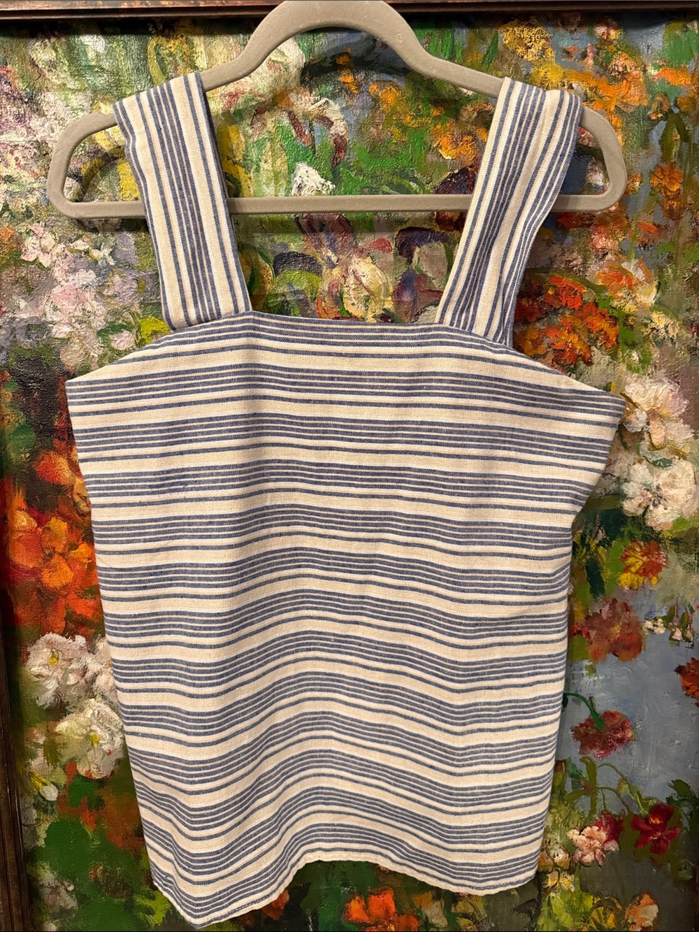 Linen Striped Blue & White Sleeveless Tank Top